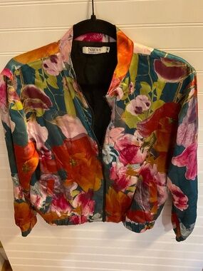 Nacre Floral Satin Bomber Jacket Multicolor Women’s Size Medium